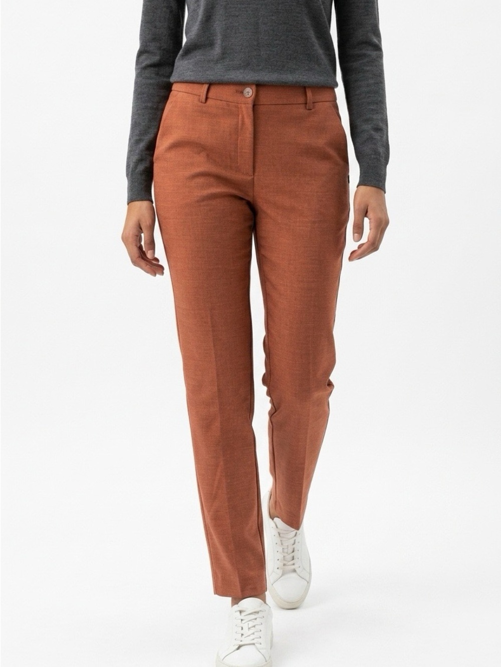 Women's Slim Straight Trousers in Rust